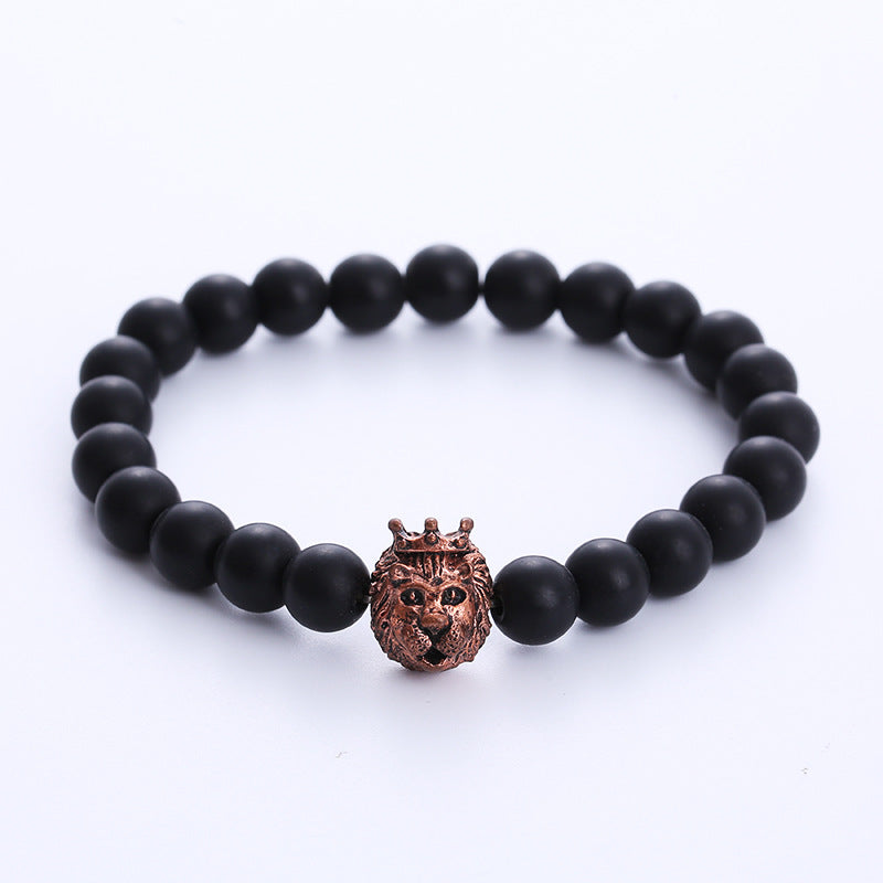 Pulsera de ónix con cabeza de león y corona de estilo punk al por mayor